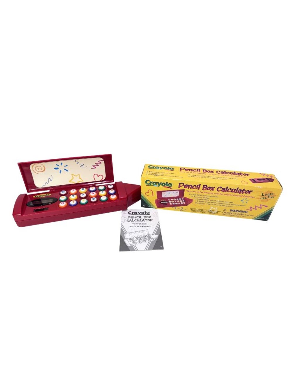2001 Vintage Red Crayola Pencil Box Calculator Crayon With Original Box Manual